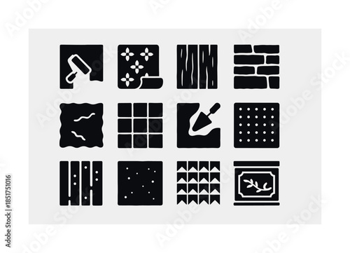 Wall Finishes Icons. Wall Finishes. Solid icon set of Wall Finis