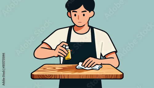 Person applies oil to wooden cutting board with cloth