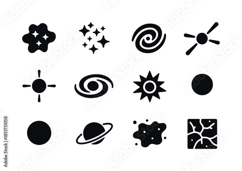 Deep Space Icons. Deep space objects. Solid icon set of Deep spa