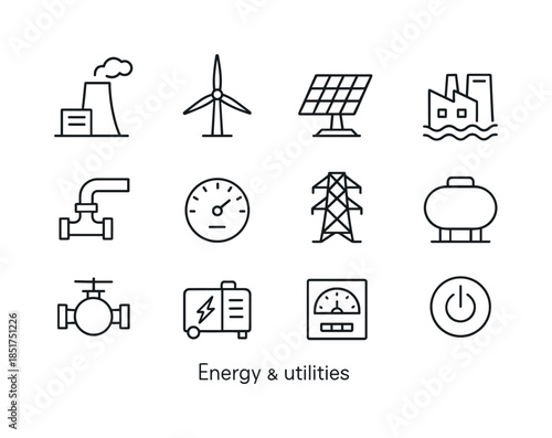 Energy Icons Grid. Energy & Utilities. Line icon set of Energy &