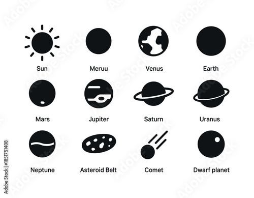Solar System Icons. Solar System. Solid icon set of Solar System