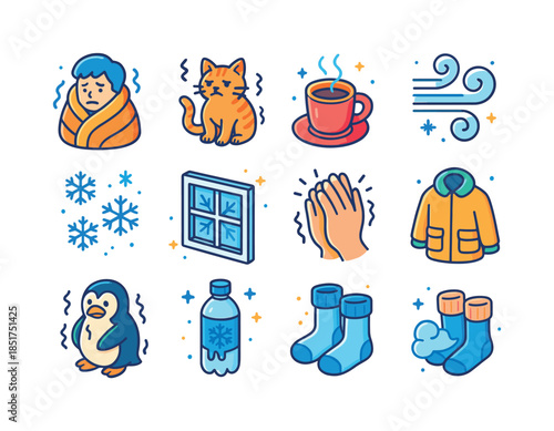 Shiver Icon Set. Shiver. Colorful isometric vector icons set of