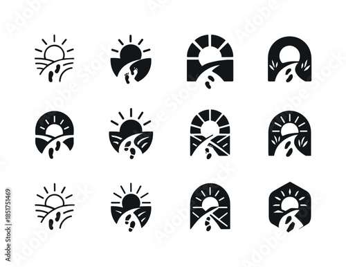 Sunlit Path Logos. Sunlit Paths. Icon set. Set Logo of sunlit pa