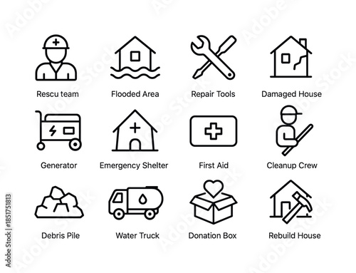 Disaster Recovery Icons. Disaster Recovery. Line icon set of Dis
