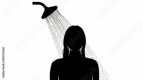 Silhouette of a woman taking a shower under running water.