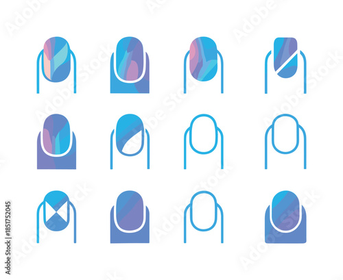 Holographic Foil Nail Icons. Foil nails. Icon set. Set Logo of F