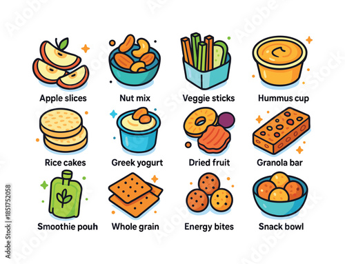 Healthy Snack Icons. healthy snacks. Colorful isometric vector i