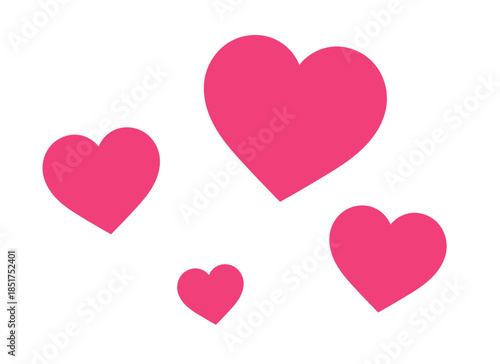 Pink heart shapes set. Flat love and romance symbol design. Valentine emotion icon elements for greeting cards, social media and decorations