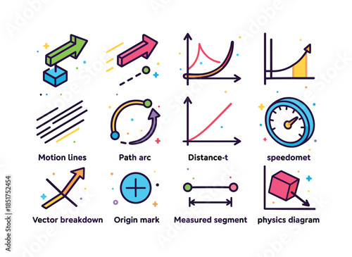 Kinematics Vector Icons. Kinematics. Colorful isometric vector i