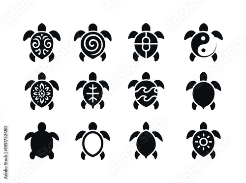 Turtle Symbol Icons. Turtle symbols. Solid icon set of turtle sy