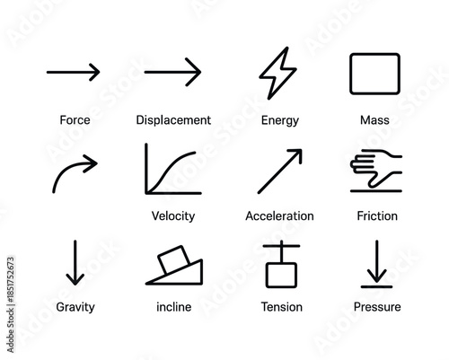 Physics Icon Set. Physics Concepts. Line icon set of Physics Con