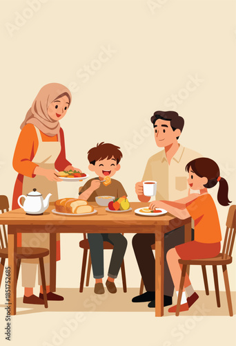 Family enjoying breakfast together