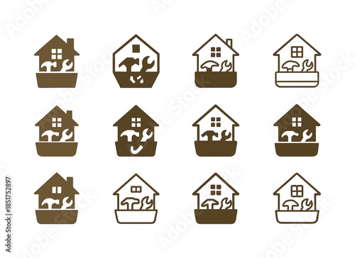 House Renovation Icons. Renovating a house. Icon set. Set Logo o