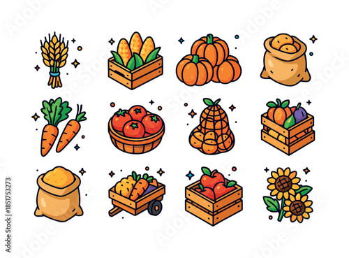 Farm Harvest Icons. Farm Harvest. Colorful isometric vector icon