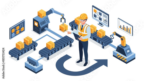 Industrial Engineer Overseeing Automated Manufacturing Process.
