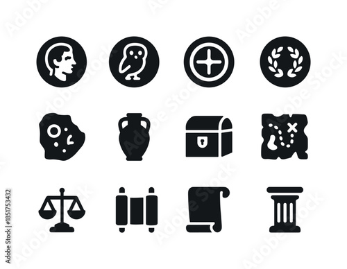 Ancient Coin Icons. Ancient coins. Solid icon set of ancient coi