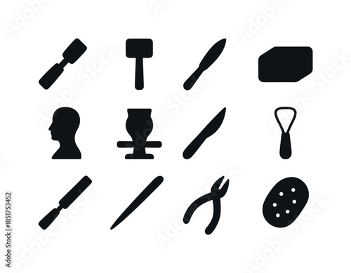 Sculpting Tools Icons. Sculpting tools. Solid icon set of sculpt