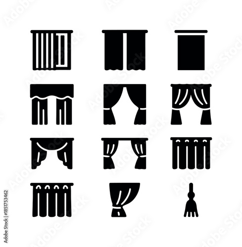 Curtain Style Icons. Curtain styles. Solid icon set of curtain s