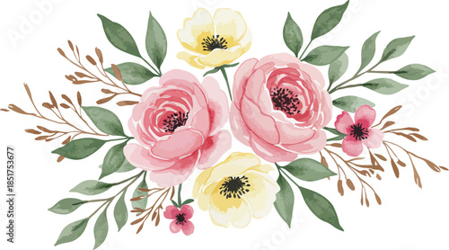 Whimsical illustration of unicorns rainbow moon and hot air balloon