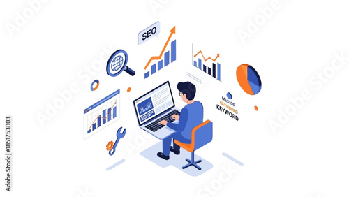 Man Analyzing Data on Computer Screen.