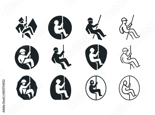 Caving Icon Set. Caving and spelunking adventures. Icon set. Set