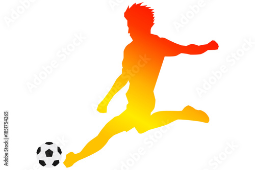 赤から黄色のグラデーションで表現したサッカー選手のキックシルエットベクター