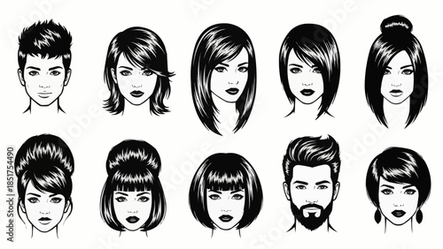 Collection of Diverse Hairstyles and Faces for Men and Women.