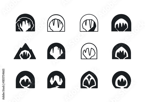 Cave Icon Collection. Caves, stalactites, and underground wonder