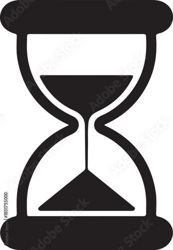 Black and white hourglass with sand flowing between two bulbs time