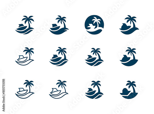 Island Tour Logos. island hopping boat tours. Icon set. Set Logo