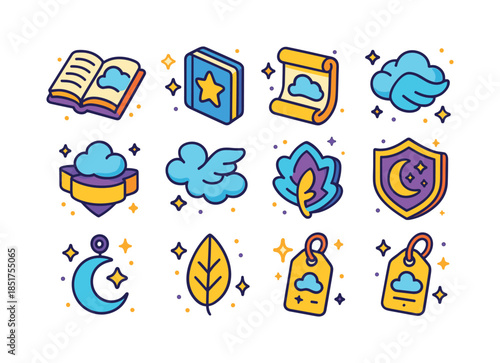 Colorful Sky Tale Icons. Sky tales. Colorful isometric vector ic