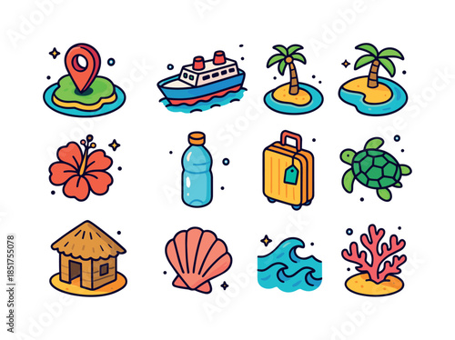Colorful Island Icons. Travel Islands. Colorful isometric vector