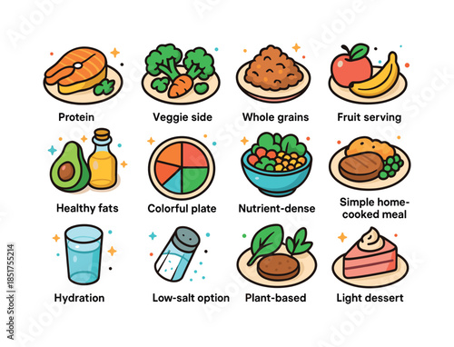 Colorful Diet Icons. Balanced diet. Colorful isometric vector ic