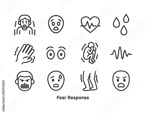 Fear Response Icons. Fear Response. Line icon set of Fear Respon