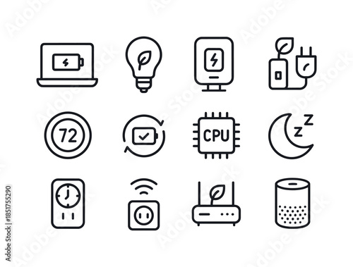 Energy-Efficient Gadget Icons. Energy-Efficient Gadgets. Line ic
