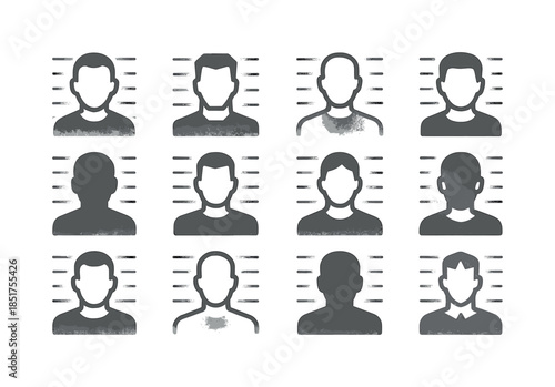 Police Mugshot Icons. Faded police mugshot. Icon set. Set Logo o