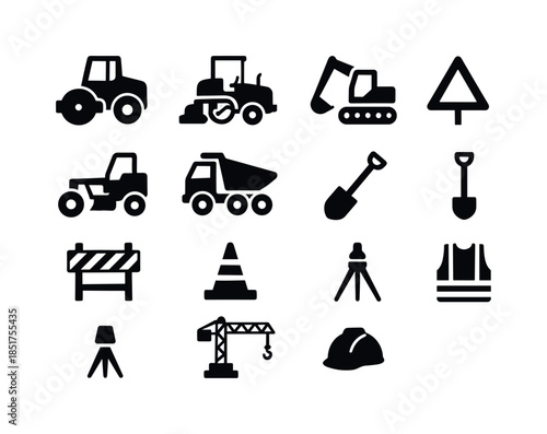 Road Construction Icons. Road Construction. Solid icon set of Ro