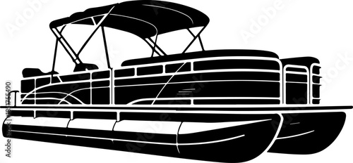 Pontoon boat silhouette vector illustration