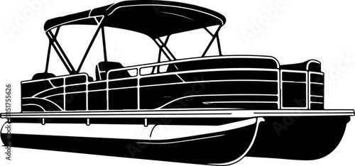 Pontoon boat silhouette vector illustration