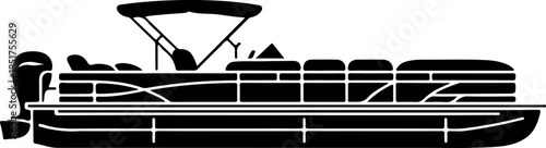 Pontoon boat silhouette vector illustration