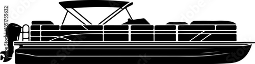 Pontoon boat silhouette vector illustration