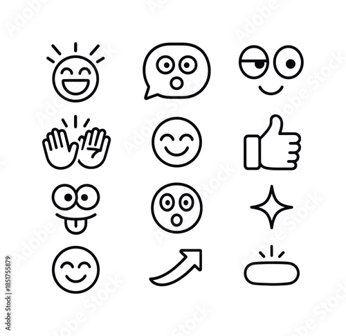 Humorous Icon Grid. Funny reactions. Line icon set of funny reac