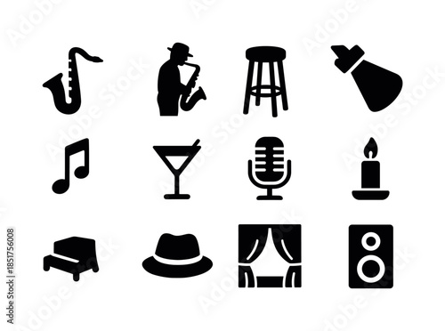 Jazz Icon Collection. A jazz musician playing a saxophone in a d