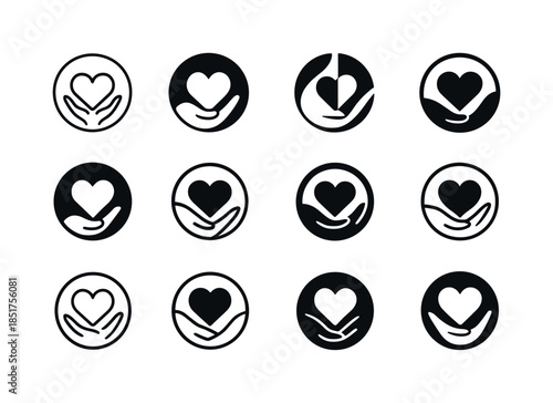 Self-Compassion Icon Set. Self-compassion and self-acceptance pr