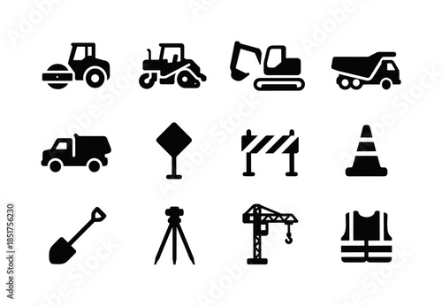 Road Construction Icons. Road Construction. Solid icon set of Ro
