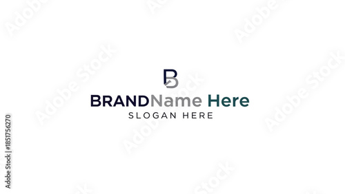 Stylish B letter logo with integrated grey arrow, dark blue, grey, and teal brand name text.