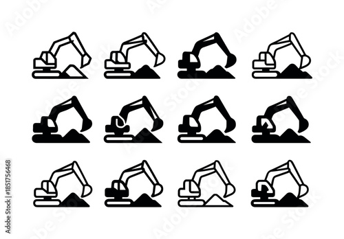 Excavator Logo Set. Excavator. Icon set. Set Logo of Excavator: