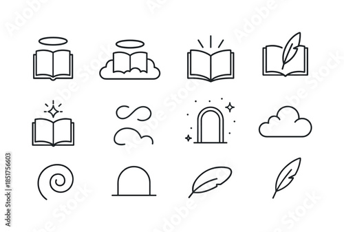 Heavenly Reading Icons. Heavenly reading. Line icon set of heave