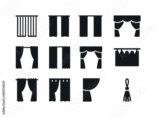 Curtain Style Icons. Curtain styles. Solid icon set of curtain s