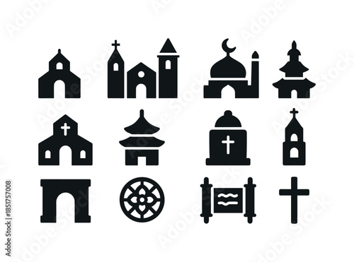 Religious Symbols Icons. Religious heritage. Solid icon set of r